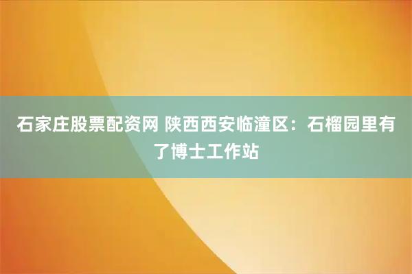 石家庄股票配资网 陕西西安临潼区：石榴园里有了博士工作站